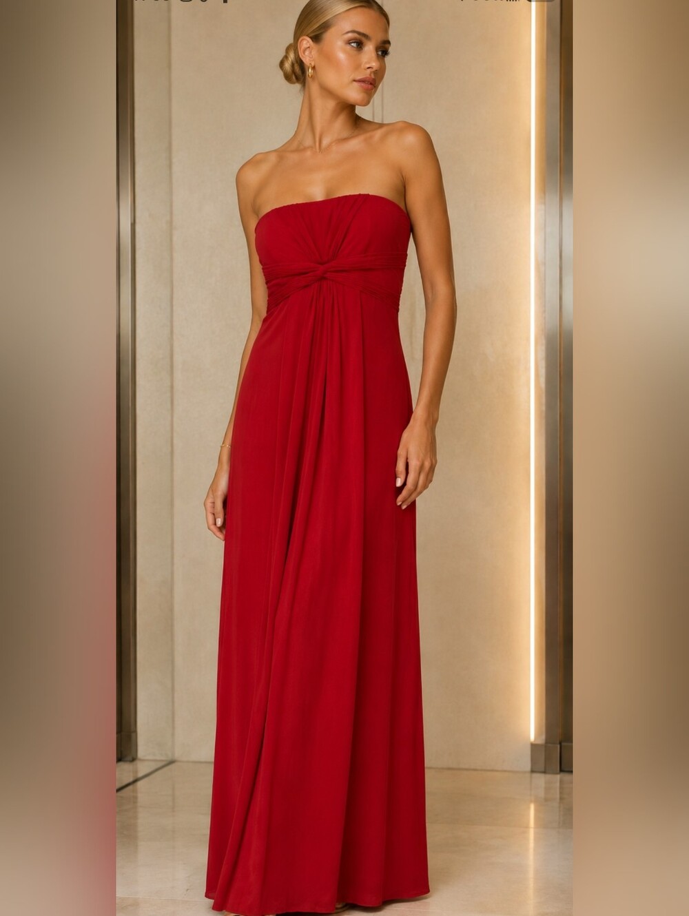 BCBGMAXAZRIA Marinola Ruched Maxi Dress / Gown Red Size M